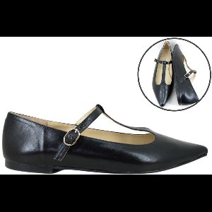 Stravers – Ballerina Spits met T-Bandje Zwart Maat 42 Dames Grote Maten Ballerina's