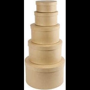 Hoedendozen Rond - Set van 5 - Papier-Maché - Handgemaakte Kartonnen Dozen - Ideaal Voor Opbergen, Vintage Decoratie, Hoedcollecties, Styling & Cadeauverpakkingen