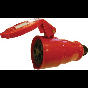 Krachtstroom 400 V, rood, Sterk Stroom 32 A rechte 5 polige contra stekker met scharnierend deksel.