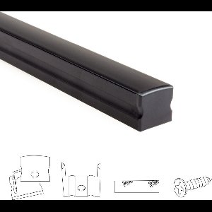 1 meter aluminium led strip profiel opbouw - Zwart - 15 mm hoog - Compleet incl. afdekkap - Led profiel Zwart
