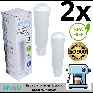 2 x ANGO Waterfilter vervanging voor Krups, Melitta, Nivona en andere koffiemachines, compatibel met Krups Aqua/Pro Aqua/F088 - U krijgt schoner en frisser water, waardoor verontreinigende stoffen worden verminderd.