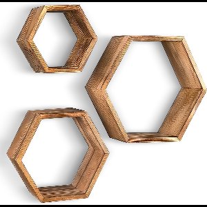 IvoQ Set van 3 Houten Hexagon Wandplanken - Decoratieve Wandplanken - Perfect voor Woonkamer, Slaapkamer & Meer!