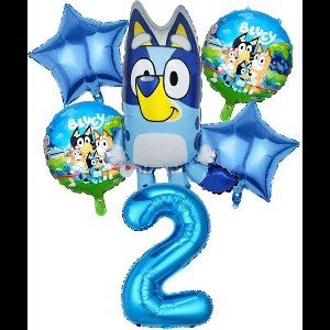 Bluey Verjaardag Versiering - Leeftijd: 2 jaar - Bluey Ballonnen - 6 delig - Bluey Kinderfeestje - Bluey Feestpakket - Folieballon / Heliumballon / Leeftijdballon - Bluey XL Ballon - Feestversiering - Kinder Verjaardag - Hoera 2 jaar! Jongen / Meisje