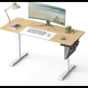 FurnStar - Verstelbaar bureau - In hoogte verstelbaar bureau elektrisch - bureau tafel - verstelbaar bureau elektrisch - , 60 x 140 x (72-120) cm - geheugenfunctie voor 4 hoogtes - voor thuiskantoor - werkkamer - pastelgeel + basiswit.