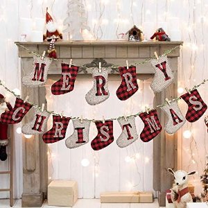 Kerstbanners, Sokvormige Kerst Jute Banners, Kerst Banners Vlaggen voor Kerstfeest Muur Boom Open Haard