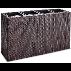 Polyrattan Plantenbak met 4 Uitneembare Binnenpotten - Bloembak voor Binnen en Buiten - Bruine Bloempot - Afmetingen 95x27x60 cm