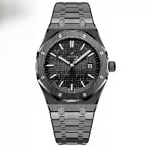 Selevie Horloge AP Royal – Zwarte horlogeband / Schakels, Zwarte wijzerplaat en zilverkleurige wijzers - Herenhorloge