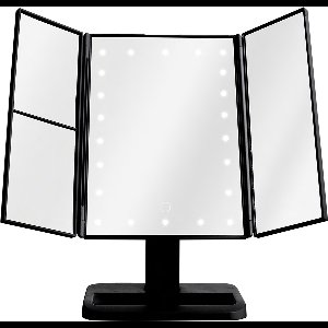 Nexxt Make-up Spiegel met LED Verlichting – 4-in-1 Vergrotingsspiegel (2x/3x) – Dimbaar Licht – Opvouwbaar – USB & Batterij – 180° Draaibaar - Zwart