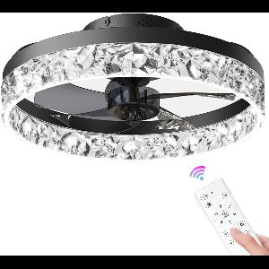 CL CHLIN® Round 50cm zwart – Dimbare Plafondventilator met Lamp en Afstandsbediening – Zomer/Winterstand – Plafondlamp met Ventilator – Warm & Koud Licht – Stil Design