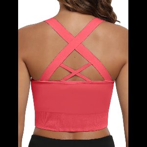 STRIDE Dames Sport BH - Comfortabel - Zacht Materiaal - Comfortabel - Ademend - Medium Ondersteuning - Lichtgewicht - Cross-Back Ontwerp - met Uitneembare Pads - Koraal - Maat M