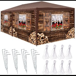 tectake® Partytent Almchalet - Paviljoen in Alpenhut Stijl - 6x3 m - Apres Ski Tent - Waterdicht Zeildoek met 6 Verwijderbare Zijpanelen - Weerbestendig Tuinpaviljoen - Inclusief Spanlijnen en Haringen