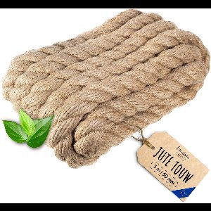 Creatief Deco Jute Touw | 5m Lengte | 50mm Dikte | Sterk en Duurzaam Jute Touw | Gedraaid Natuurvezeltouw | Bruin Decoratief Touw | Voor Toepassingen: Balustrades, tuin- en thuisprojecten