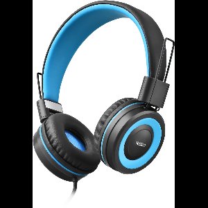 WiseQ - Koptelefoon voor Kinderen Met Microfoon – Geluidsdempende Hoofdtelefoon Kind – Verstelbaar - Volumebegrenzer – Met Draad - ONBREEKBAAR - Zwart-Blauw