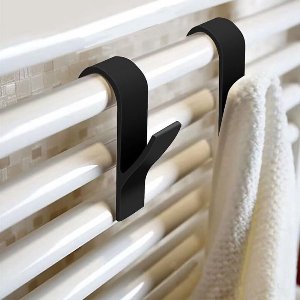 *** Handdoekhaak set (2 stuks) Zwart - Kunststof - Kleding Haak Voor Radiator - Handdoek Houder Hangend aan Verwarming - Badkamer Haken Hangend van Heble® ***