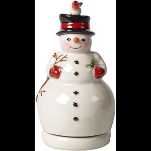 Nostalgische Melodie: Draaiende Sneeuwpop In Wit - 9 x 9 x 17 Cm