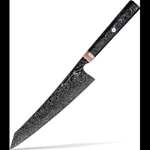 Professioneel Japans Kiritsuke Mes van 67 Lagen Zwart Damascusstaal - 21 CM - Vlijmscherp & Duurzaam - Handvat in Koper en Carbon - Luxe Giftbox - KAAMUT®