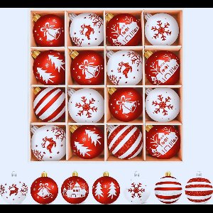 Set Van 16 Rood-Witte Kunststof Kerstballen Met Sleutelhanger – Perfecte Kerstboomversiering En Decoratie Voor Een Feestelijke Sfeer