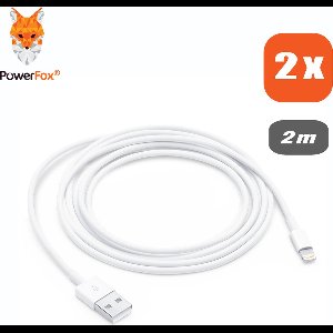 2x PowerFox® Lightning naar USB 2.0 A Male oplaadkabel - 2 meter - Wit - DUO-PACK