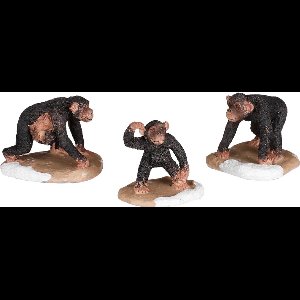 Luville - Chimpanzee family 3 stuks - l5xb4,5xh4,5cm - Kersthuisjes & Kerstdorpen