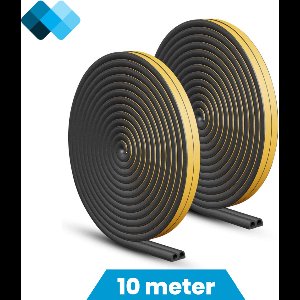 Extra isolerende tochtband | Zelfklevend | Voor deuren en ramen | 10 meter | Tochtwering | D profiel | Zwart