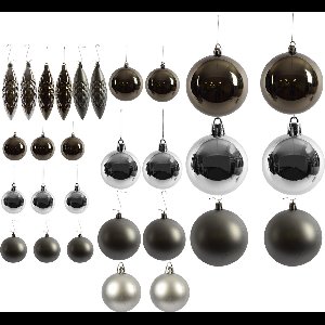 Kerstballen met 50 Kerstbalhaakjes 4-5-6cm 31-delig |Zilver/donker grijs mat grijs |kunststof kerstbal
