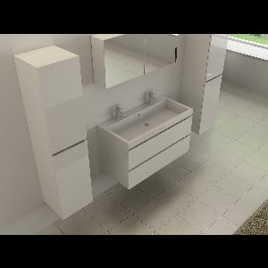 Haviklux Badkamermeubel - 2 persoons badkamermeubelset - 100 cm - Hoogglans wit - Incl. kranen en wastafelmeubel