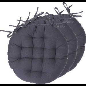 Atmosphera Tuinstoelkussens - 6x - donkergrijs - katoen - 38 x 38 x 6.5 cm - wicker zitkussen rond