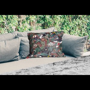 Buitenkussens - Tuin - Bloemen - Toekan - Bladeren - 50x30 cm