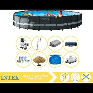 Intex Ultra XTR Frame Zwembad - Opzetzwembad - 610x122 cm - Inclusief Onderhoudspakket, Filterzand, Zwembad Stofzuiger en Voetenbad