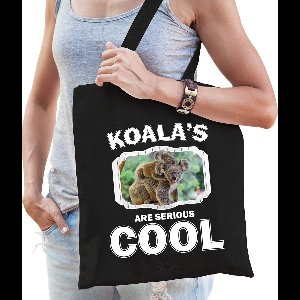 Dieren koala katoenen tasje volw + kind zwart - koalas are cool boodschappentas/ gymtas / sporttas - cadeau koalaberen fan