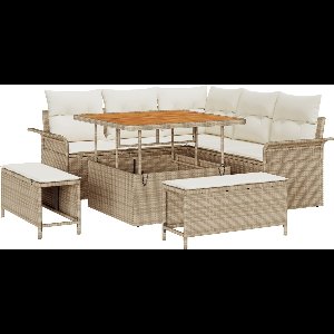 vidaXL - Tuinbank - Set - 8 - pcs - Beige - poly - rattan