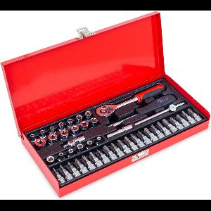Doppenset 45-delig 1/4″ – Ratel, T-schuif, Cardan & Verlengstukken | Inclusief Torx, Inbus, Kruiskop & Platte Doppen – Stevige Metalen Box – Compleet & Duurzaam