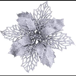 Gigicial Kerstbloemen - Kerstster Kunstbloemen - Glitter Versierde Kunstmatige Sterstokjes Voor Kerstboom En Tafeldecoratie - 24 Stuks - Zilver