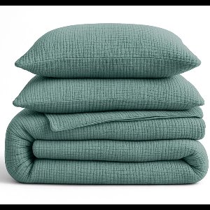 Easy All in One Wasbaar Dekbed Mousseline met Kussenslopen Groen-1-persoons (140x200 cm)