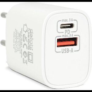 Oplaadblok Snellader – USB-A + USB-C Power Delivery 20W – Adapter / Netwerkadapter – Quick Charge 3.0 – Compact – Wit 1 Stuks [55041WH]