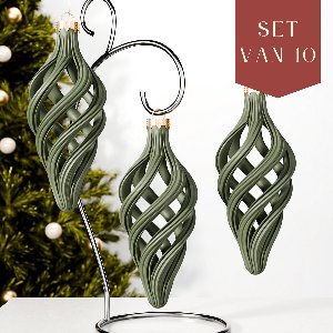Fleuriek – Luxe Spiraal Kerstballen – Mat Groen, Set van 10 – Moderne Kerstornamenten – Onbreekbaar & Herbruikbaar – Trendy Kerstdecoratie in Natuurlijke Kleur