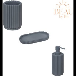 BEAU by Bo Badkamerset Bonbon Tandenborstelhouder, Zeepbakje en Zeepdispenser - Grijsblauw