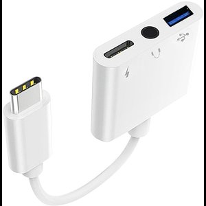 USB-C naar USB + 3,5mm jack AUX Female + USB-C adapter kabel - koptelefoon headset aansluiting - geschikt voor o.a. telefoon en laptop - wit