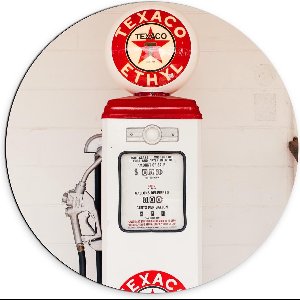 Dibond Wandcirkel - Klein Texaco Pompstation - 70x70cm Foto op Aluminium Wandcirkel (met ophangsysteem)