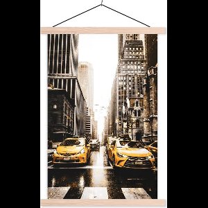 Posterhanger incl. Poster 40x60 cm - Schoolplaat - Goud - Taxi's - New York - Textielposter - Blanke latten