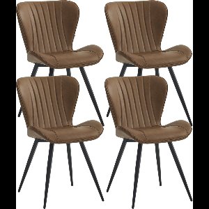 Colenis® - Star Eetkamerstoel - Set van 4 - Cognac - PU - Industrieel - Design - Eetkamerstoelen - Stoel