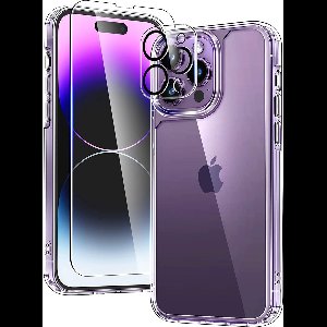 Podec Hoesje Transparant - Bundel met 2x Screenprotector + 2x Cameraprotector - Telefoonhoesje met Beschermglas - Case Doorzichtig - Geschikt voor iPhone 14 pro max