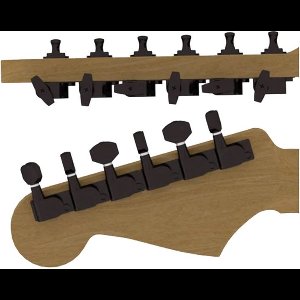 Hipshot HS6K1EN0BST guitar tuner upgrade kit, 6 inline classic, closed black staggered