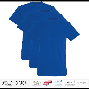 3 Pack Sol's Jongens/Meisjes T-Shirt 100% biologisch katoen Ronde hals Royal Blauw Maat 86/94 (1/2 Jaar)