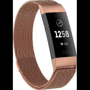 Fitbit Charge 4 Milanese Horloge Bandje Rose Goud (Medium) 2020 met magneetsluiting - Verstelbaar - RVS - Activity Tracker Wearablebandje - Milanees horloge armbandje / polsbandje - Activity tracker - horloge band - inclusief garantie!