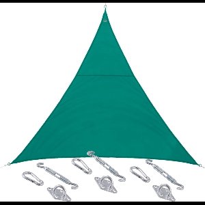 Polyester schaduwdoek/zonnescherm Curacao driehoek mint groen 2 x 2 x 2 meter - inclusief bevestiging haken set