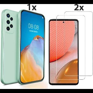 Hoesje Geschikt Voor Samsung Galaxy A72 Hoesje Soft Nano Silicone Backcover Gel Turqoise Met 2x Glazen Screenprotector