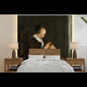 Behang - Fotobehang De luizenjacht - Schilderij van Gerard ter Borch - Breedte 350 cm x hoogte 350 cm
