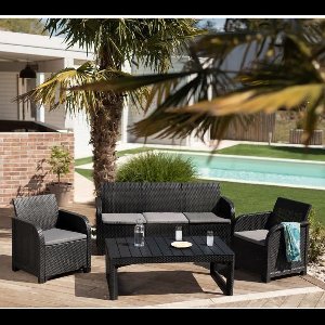 ALLIBERT by KETER - SanRemo Lyon 5-zits tuinmeubelen - salontafel met 2 standen - gevlochten rotan imitatie - grafietgrijs