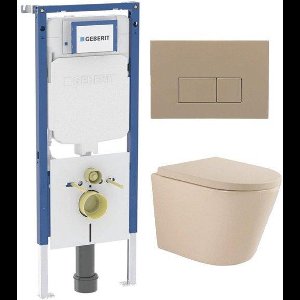 QeramiQ Dely Swirl Toiletset - 36.3x51.7cm - Geberit UP720 Duofix Sigma inbouwreservoir - 35mm zitting - bedieningsplaat taupe - rechthoekige knoppen - beige
